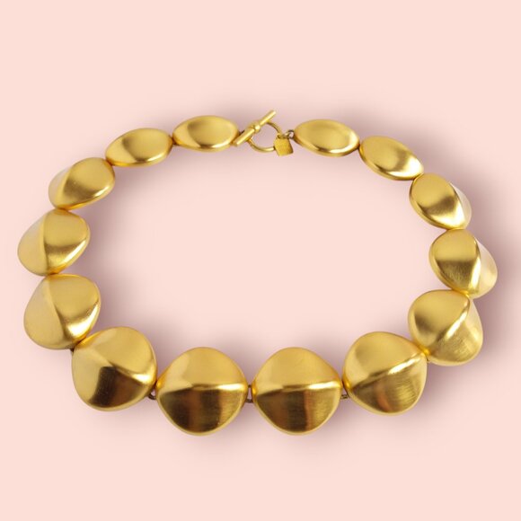 Vintage 90s Anne Klein Collar Necklace Matte Gold Statement Modern Chunky - Picture 7 of 12